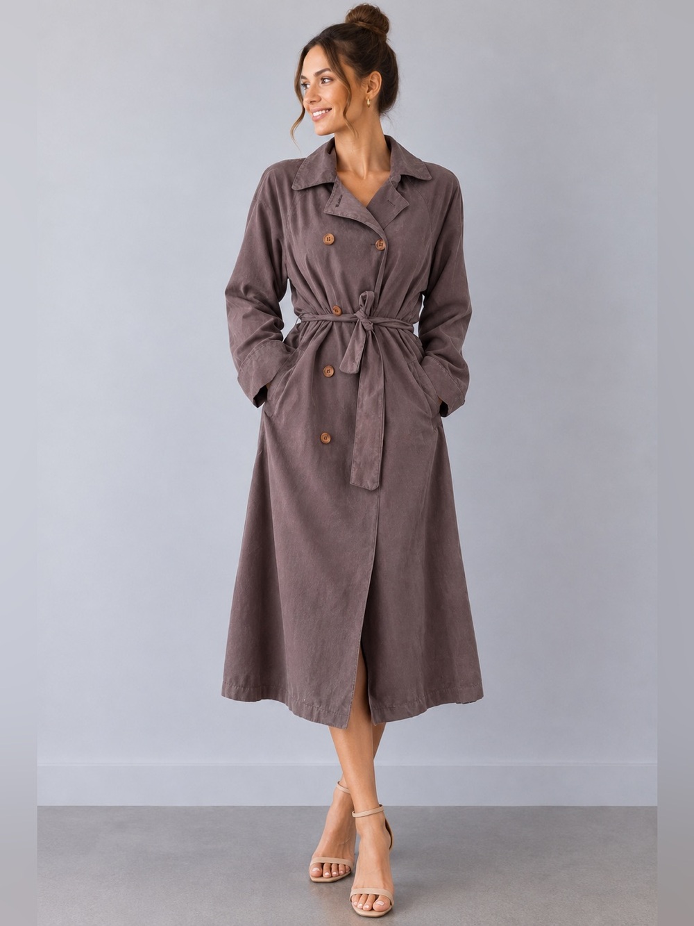 Vintage New York Harbor Brown Trenchcoat Belted Size 18W Works for M-XL